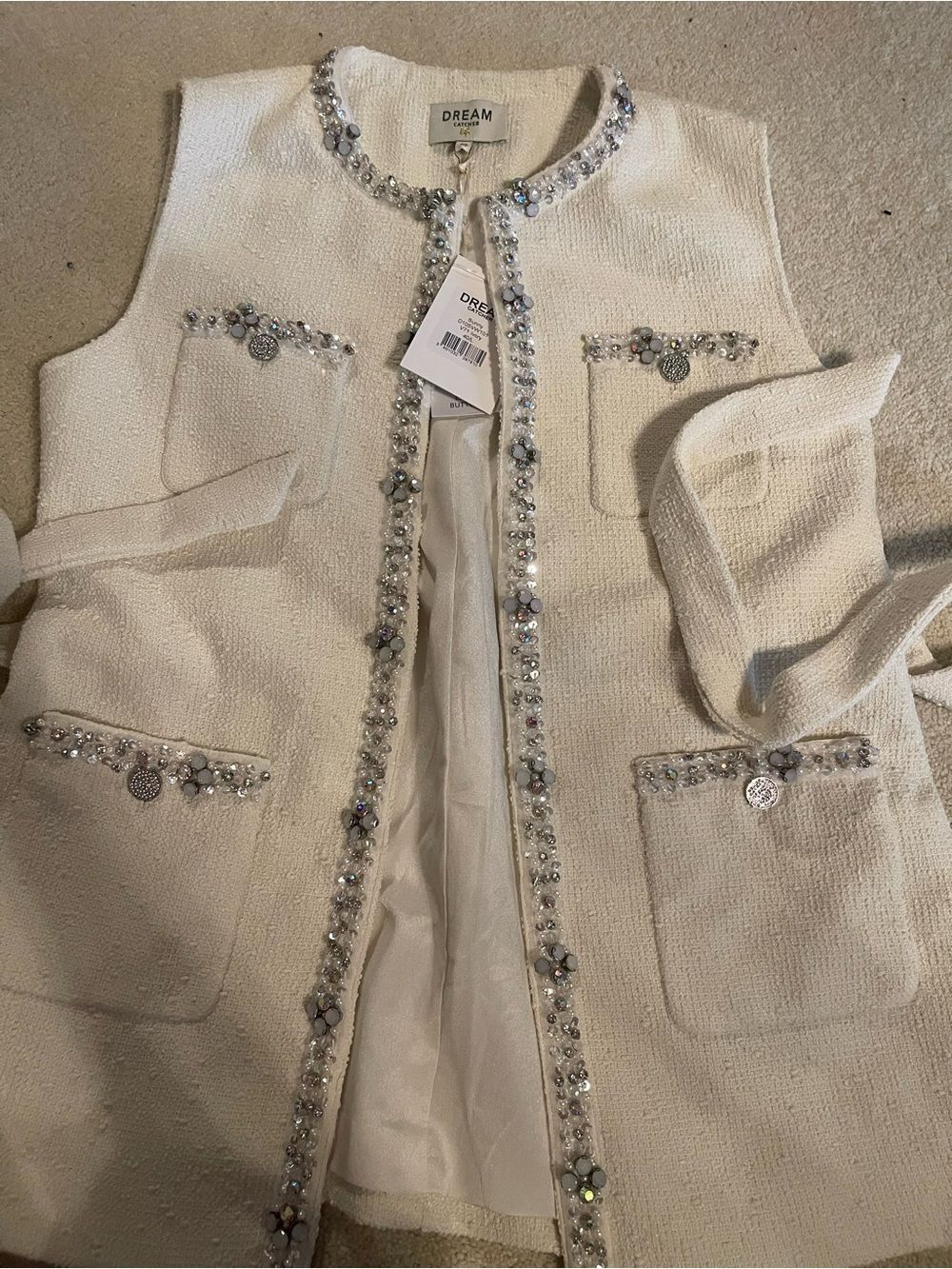 Dream by Gabrielle Cream Embellished Bouclé Vest
